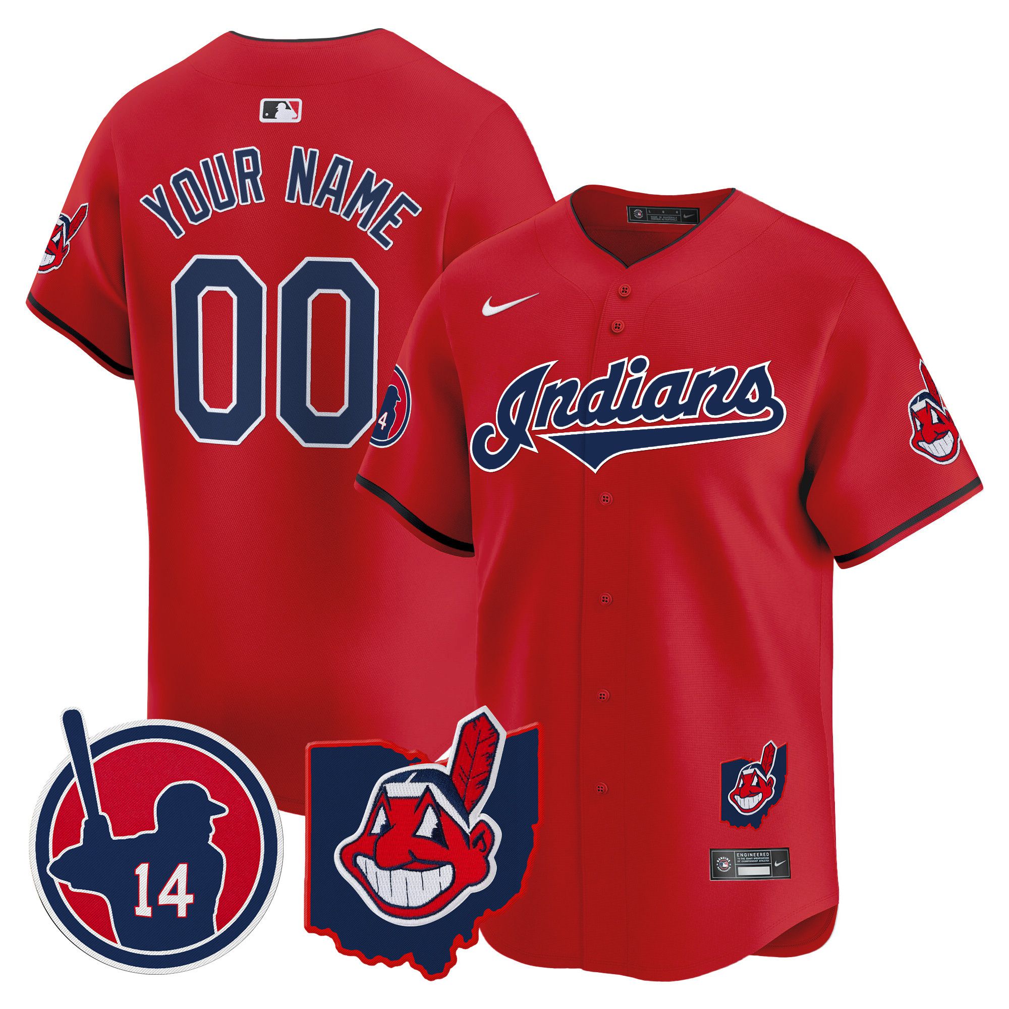 Men Cleveland Indians Red Nike 2025 Patch Vapor Premier Limited Custom MLB Jersey